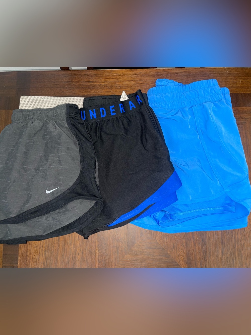 Women’s Size Large Athletic Shorts Lot Nike Under Armour Blue Black Gray Running